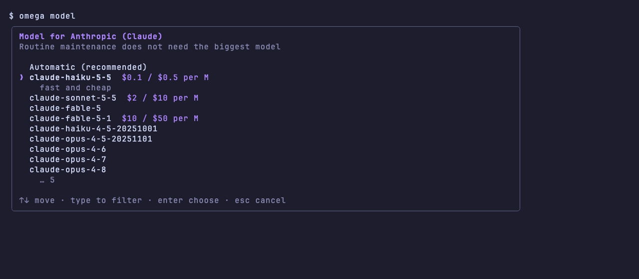 The model picker with Automatic recommended and the price of each model